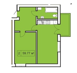 2-комнатная 59.77 м² в ЖК Покровский Двор от застройщика, пгт Чабаны