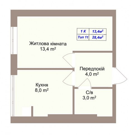 1-комнатная 28.4 м² в ЖК Пражский квартал 2 от 13 000 грн/м², с. Петропавловская Борщаговка