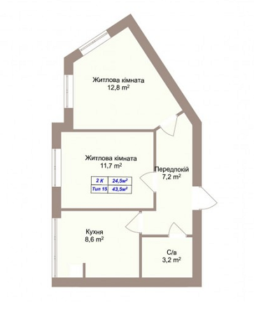 2-кімнатна 43.5 м² в ЖК Празький квартал 2 від 13 000 грн/м², с. Петропавлівська Борщагівка