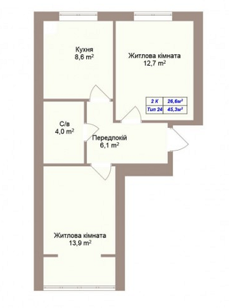 2-кімнатна 45.3 м² в ЖК Празький квартал 2 від 13 000 грн/м², с. Петропавлівська Борщагівка
