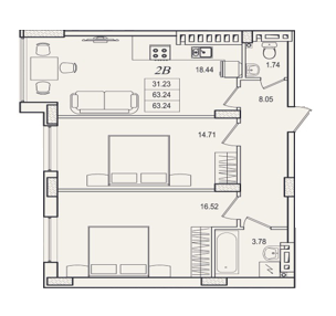 2-кімнатна 63.24 м² в ЖК Приморські Сади від 21 050 грн/м², Одеса