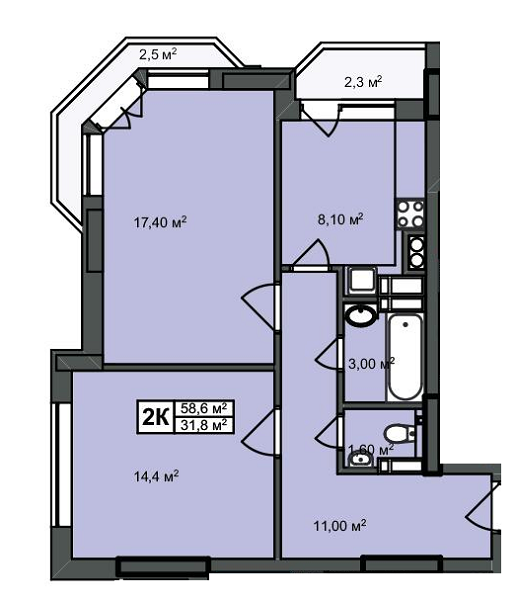 2-кімнатна 58.6 м² в ЖК Прованс Хаус від забудовника, с. Петропавлівська Борщагівка