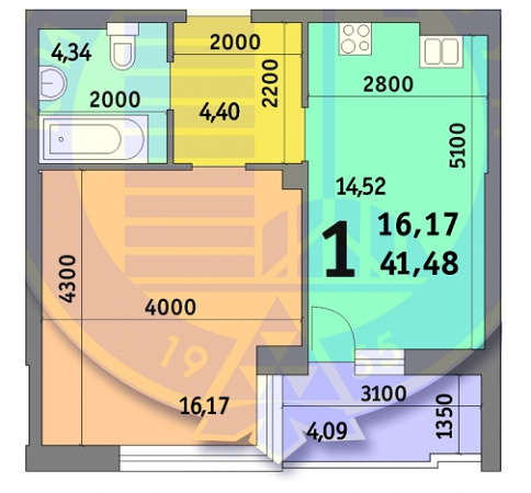 1-кімнатна 41.48 м² в ЖК Освіти, 16, 16А від забудовника, Київ