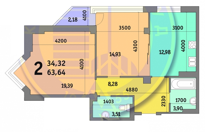 2-комнатная 63.63 м² в ЖК Просвещения, 16, 16А от застройщика, Киев