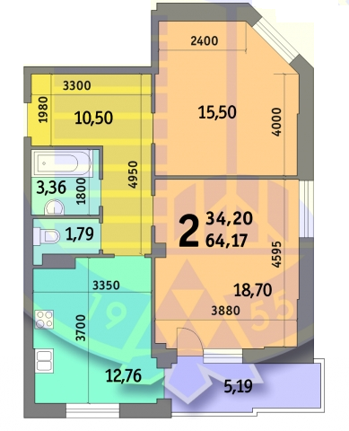 2-комнатная 64.17 м² в ЖК Просвещения, 16, 16А от застройщика, Киев