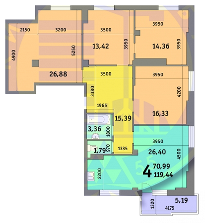 5+ комнат 119.44 м² в ЖК Просвещения, 16, 16А от застройщика, Киев