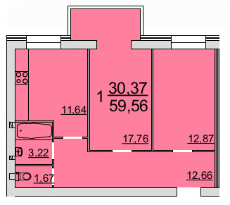 1-комнатная 59.56 м² в ЖК Резиденция от 14 700 грн/м², Винница