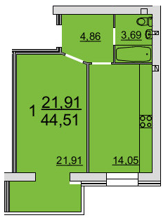 1-комнатная 44.51 м² в ЖК Резиденция от 14 700 грн/м², Винница