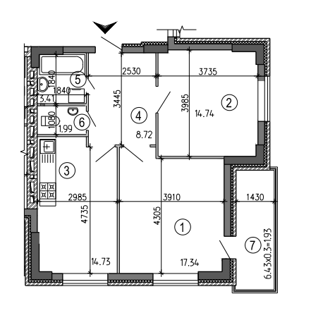 2-комнатная 62.86 м² в ЖК Рось от застройщика, г. Белая Церковь