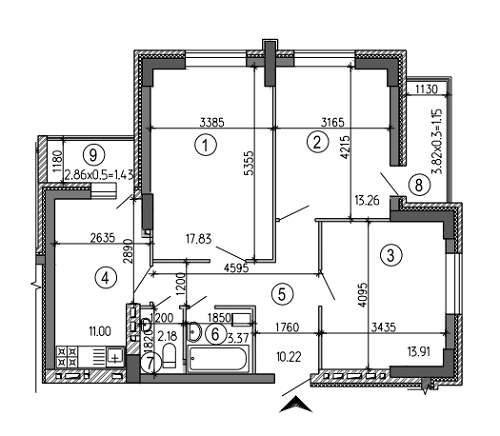 3-комнатная 74.35 м² в ЖК Рось от застройщика, г. Белая Церковь