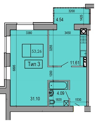 1-комнатная 53.26 м² в ЖК Салют от застройщика, Днепр