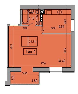 1-кімнатна 54.94 м² в ЖК Салют від забудовника, Дніпро