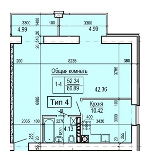 1-кімнатна 66.89 м² в ЖК Салют від забудовника, Дніпро