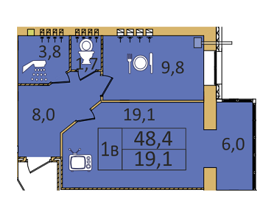 1-кімнатна 48.4 м² в ЖК Сімейний від забудовника, Дніпро