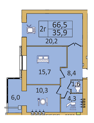 2-комнатная 66.5 м² в ЖК Семейный от застройщика, Днепр