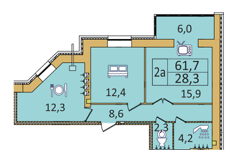 2-кімнатна 61.7 м² в ЖК Сімейний від забудовника, Дніпро