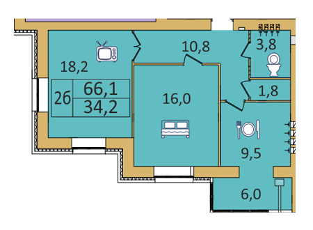 2-комнатная 66.1 м² в ЖК Семейный от застройщика, Днепр