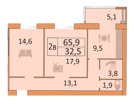 2-комнатная 65.9 м² в ЖК Семейный от застройщика, Днепр