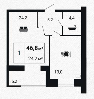 1-комнатная 46.8 м² в ЖК Сімейний Lux от 16 000 грн/м², Черкассы