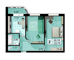 2-комнатная 58.78 м² в ЖК Срібні озера комфорт от застройщика, Хмельницкий