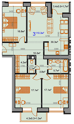 3-кімнатна 110.3 м² в ЖК Сосновий від забудовника, Миколаїв