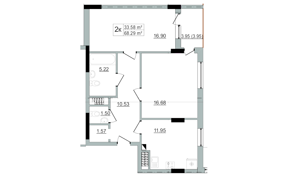 2-комнатная 68.29 м² в ЖК Старый Город от застройщика, Львов