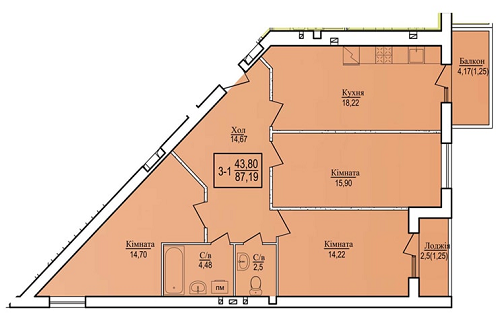 3-комнатная 87.19 м² в ЖК Дом №20 от 9 390 грн/м², г. Васильков