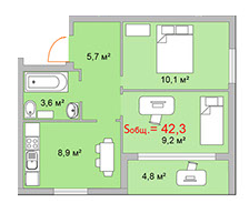 2-комнатная 42.3 м² в ЖК Теплый дом от застройщика, г. Ирпень