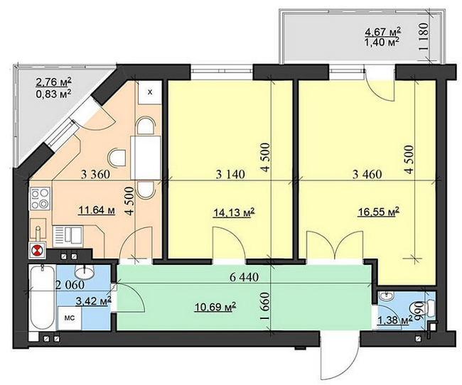 2-комнатная 60.04 м² в ЖК Затишний от застройщика, Львов