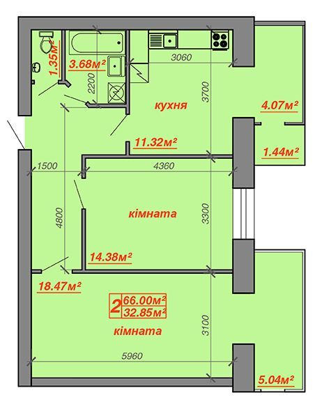 2-комнатная 66 м² в ЖК Затишний двір от застройщика, Луцк