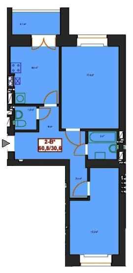 2-комнатная 60.8 м² в ЖК Центральный от застройщика, г. Ирпень