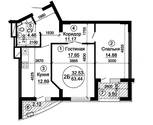 2-кімнатна 63.44 м² в ЖК Чкаловський від 20 500 грн/м², Дніпро