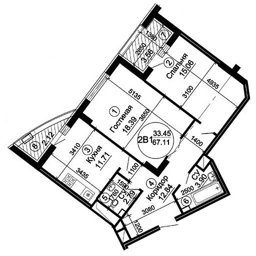 2-комнатная 67.11 м² в ЖК Чкаловский от 20 500 грн/м², Днепр