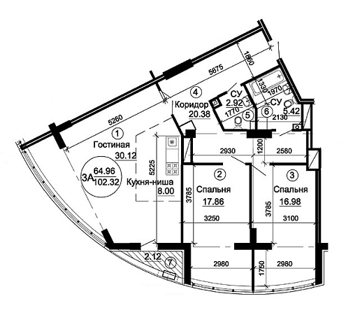 3-комнатная 102.32 м² в ЖК Чкаловский от 20 500 грн/м², Днепр