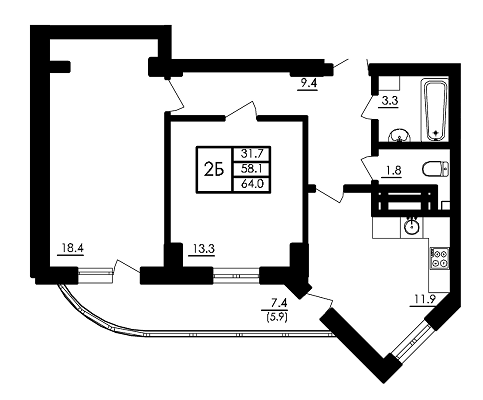 2-комнатная 64 м² в ЖК Янтарный от 13 300 грн/м², с. Иличанка