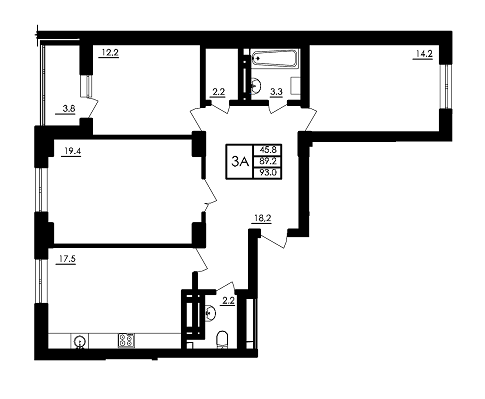 3-комнатная 93 м² в ЖК Янтарный от 13 300 грн/м², с. Иличанка