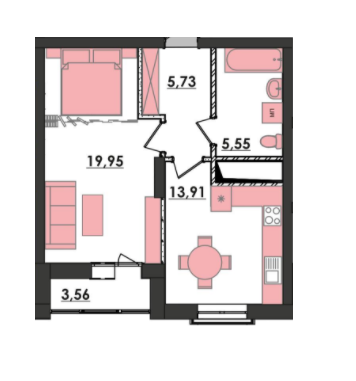 1-комнатная 46.86 м² в ЖК Amsterdom от застройщика, пгт Турбов