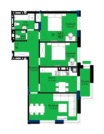 3-кімнатна 76.7 м² в ЖК Auroom City від 14 410 грн/м², Львів