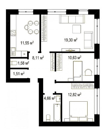 3-кімнатна 70.16 м² в ЖК Білий Шоколад.Center від 11 000 грн/м², с. Білогородка