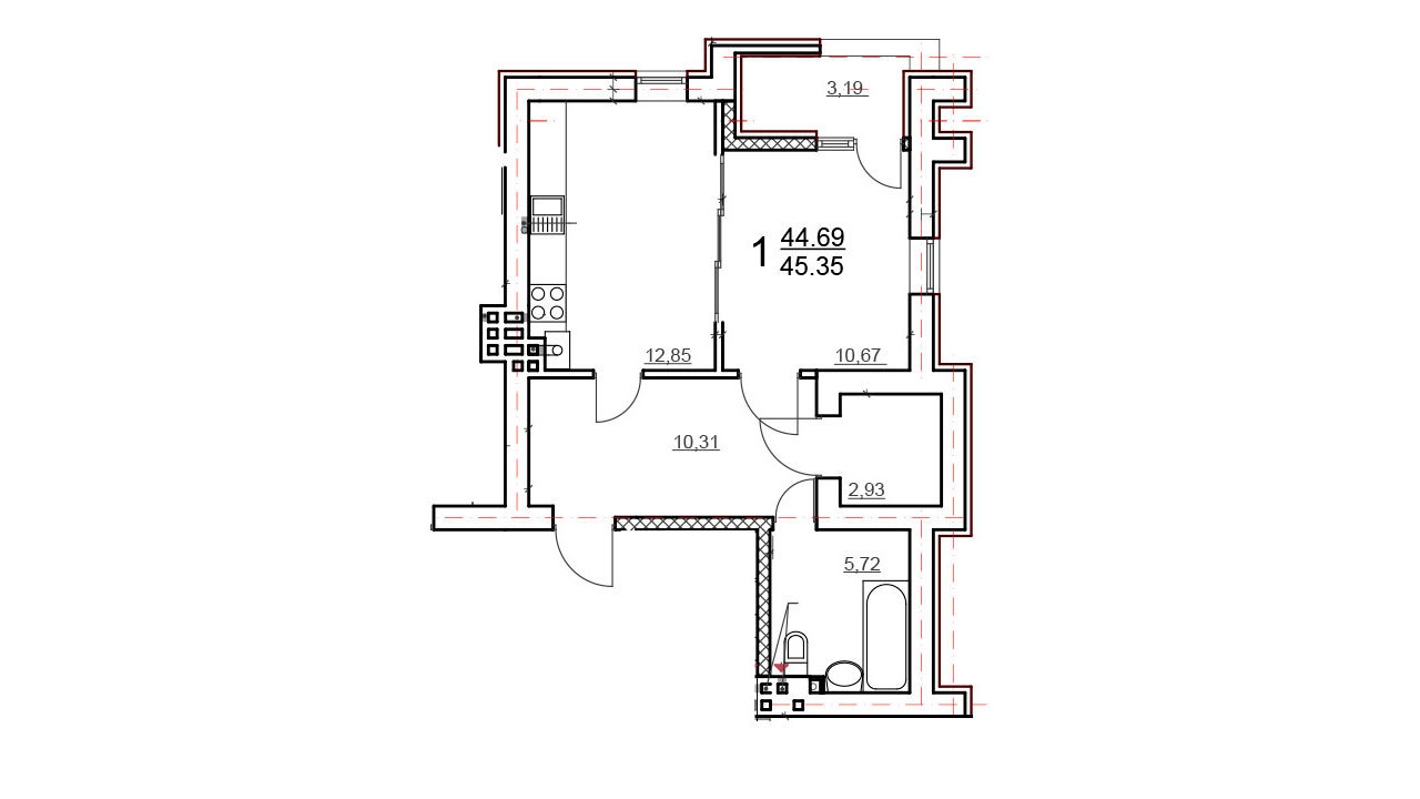 1-кімнатна 45.35 м² в ЖК Comfort Club від 25 000 грн/м², Київ