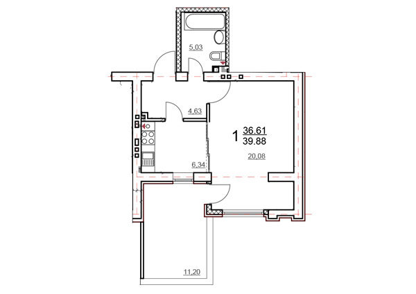 1-кімнатна 39.88 м² в ЖК Comfort Club від 25 000 грн/м², Київ