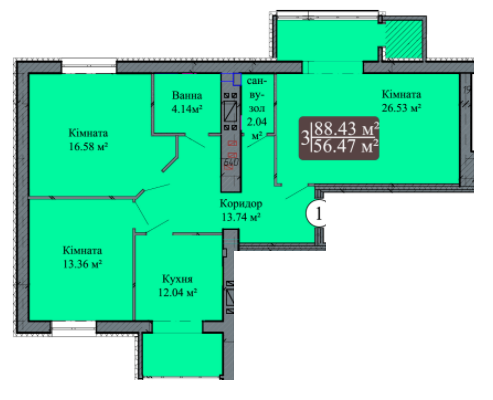 3-комнатная 88.43 м² в ЖК Holiday Park от застройщика, Хмельницкий