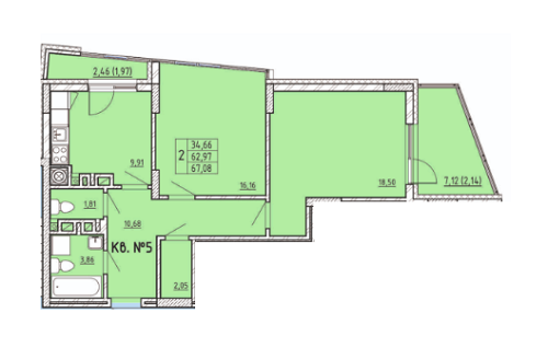 2-кімнатна 67.08 м² в ЖК LakePark від 20 100 грн/м², Львів