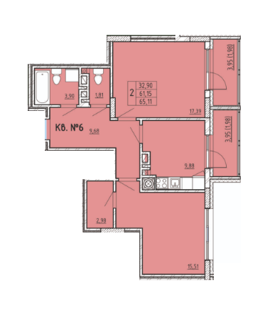 2-кімнатна 65.11 м² в ЖК LakePark від 20 100 грн/м², Львів