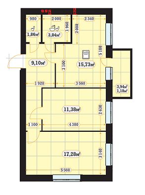 2-комнатная 61.78 м² в ЖК MunHausen от застройщика, г. Ирпень