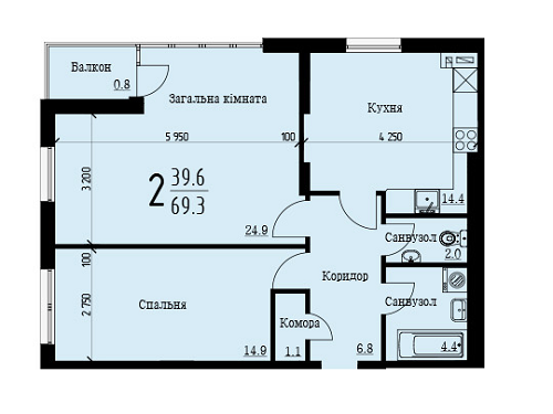 2-кімнатна 69.3 м² в ЖК Plus на Роксоляни від забудовника, Львів