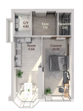 1-комнатная 58.59 м² в ЖК Sherwood от застройщика, Киев