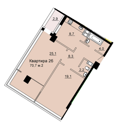 2-комнатная 70.7 м² в ЖК SkyCity от застройщика, Днепр