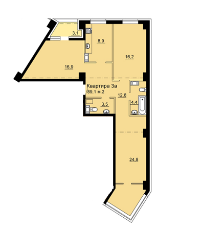 3-комнатная 89.1 м² в ЖК SkyCity от застройщика, Днепр