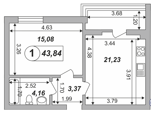 1-комнатная 43.84 м² в ЖК Skyland 2 от застройщика, Киев